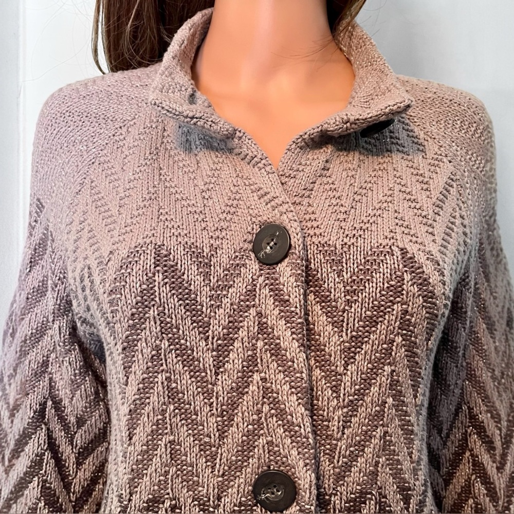 JM Collection Chevron Chunky Knit Cardigan. Size PM - Picture 10 of 11